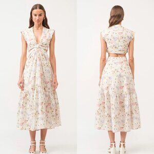 Sofie The Label Cream Floral Printed Cutout Poplin Midi Dress